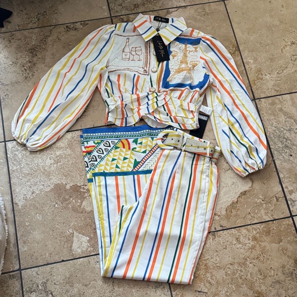 La Vie En Rose Multicolor Striped Two-Piece Pant Set size S